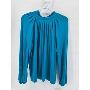 Michael Kors Womens 1X Teal Pleated Mock Neck Long Sleeve Zipper Top Shirt